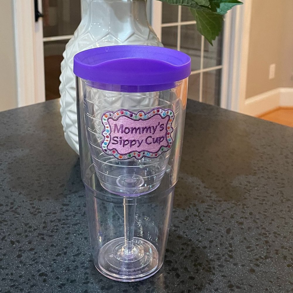Tervis Purple & Pink Mommy's Sippy Cup Wine Goblet Purple Travel Lid Gift 16 oz